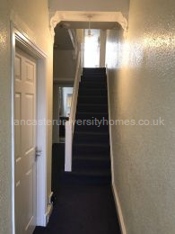 Downstairs hallway, just inside front door. 